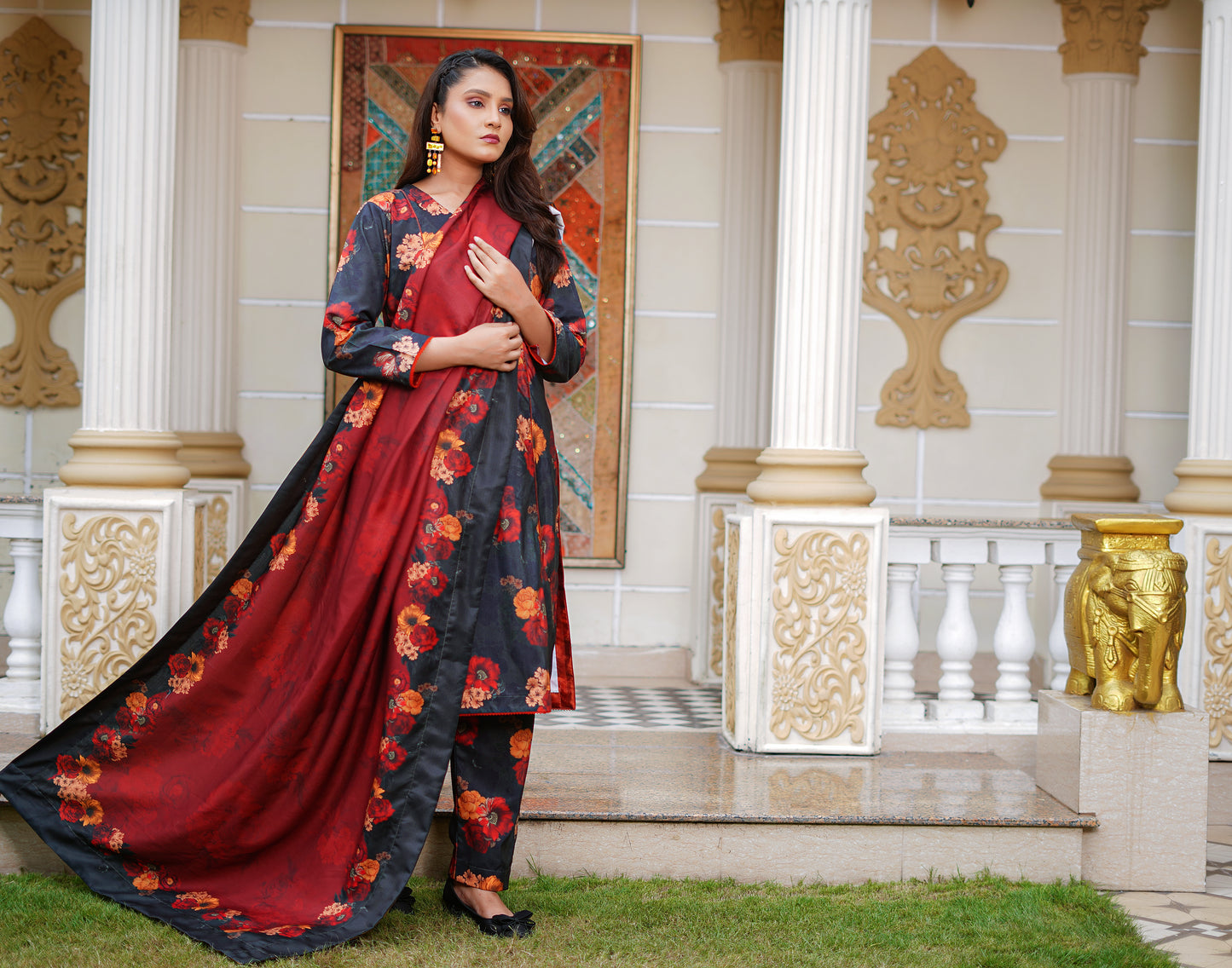 DUSKY BLOOM-3pc digital printed khaddar designed by Qasim Jamshed