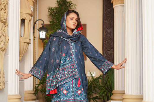 BLUE MIRAGE-3pc digital printed khaddar designed by Qasim Jamshid