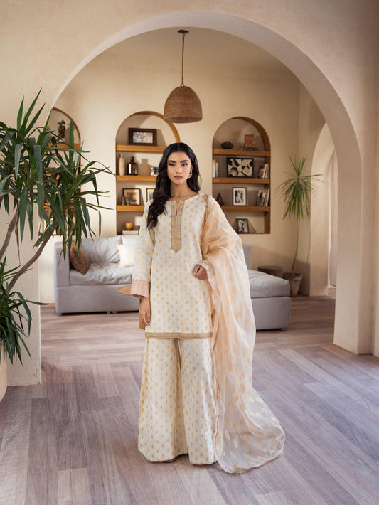 Chandni-jacquard fabric with organza dupatta-3piece