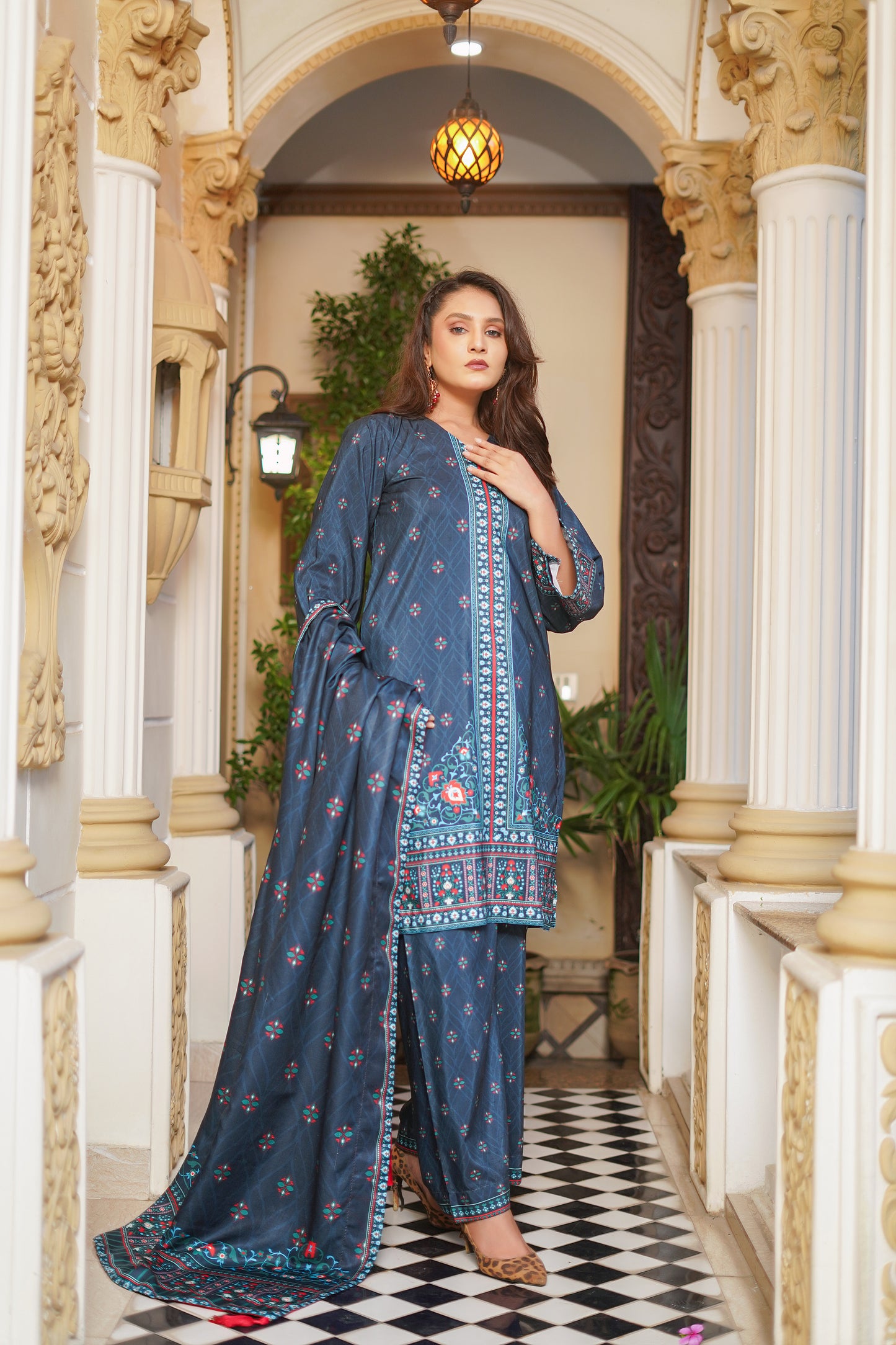 BLUE MIRAGE-3pc digital printed khaddar designed by Qasim Jamshid