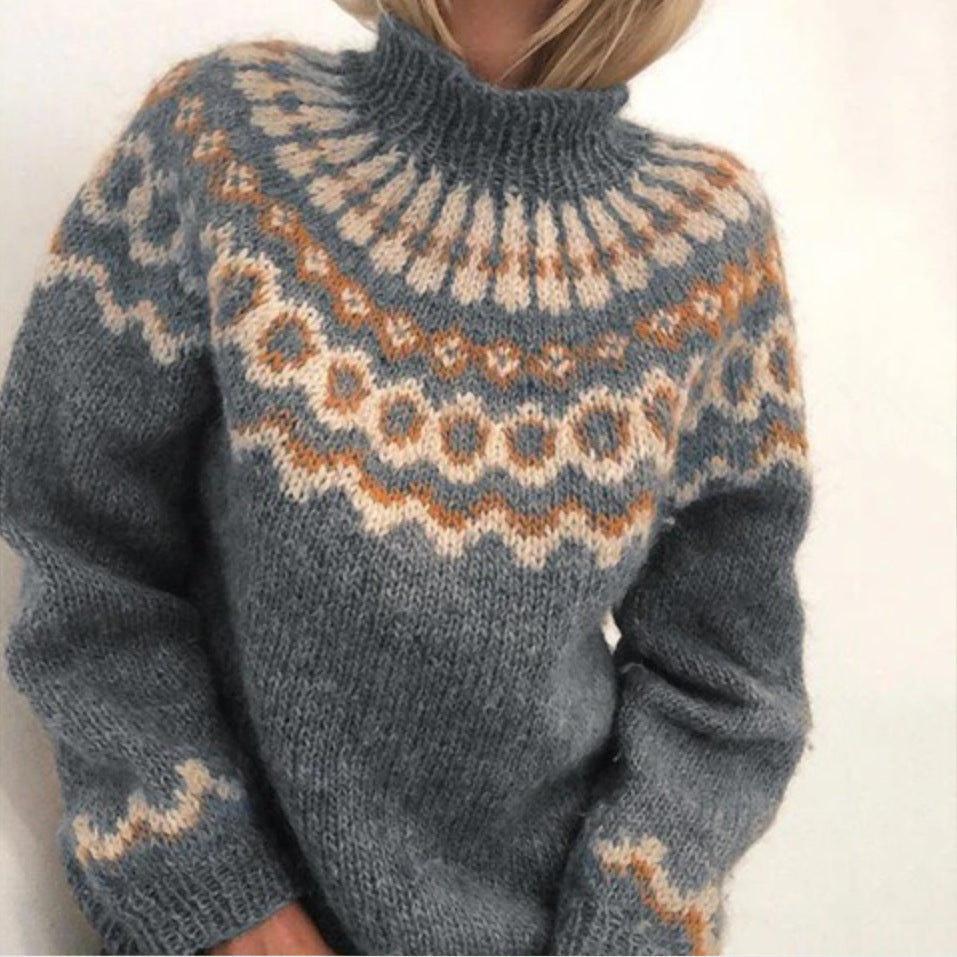 Autumn And Winter Women's Turtleneck Pullover Thick Needle Jacquard Sweater Women's Knitted Top