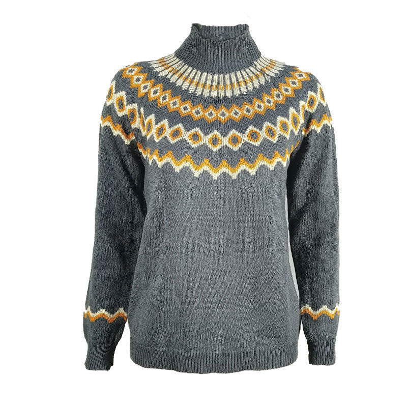 Autumn And Winter Women's Turtleneck Pullover Thick Needle Jacquard Sweater Women's Knitted Top