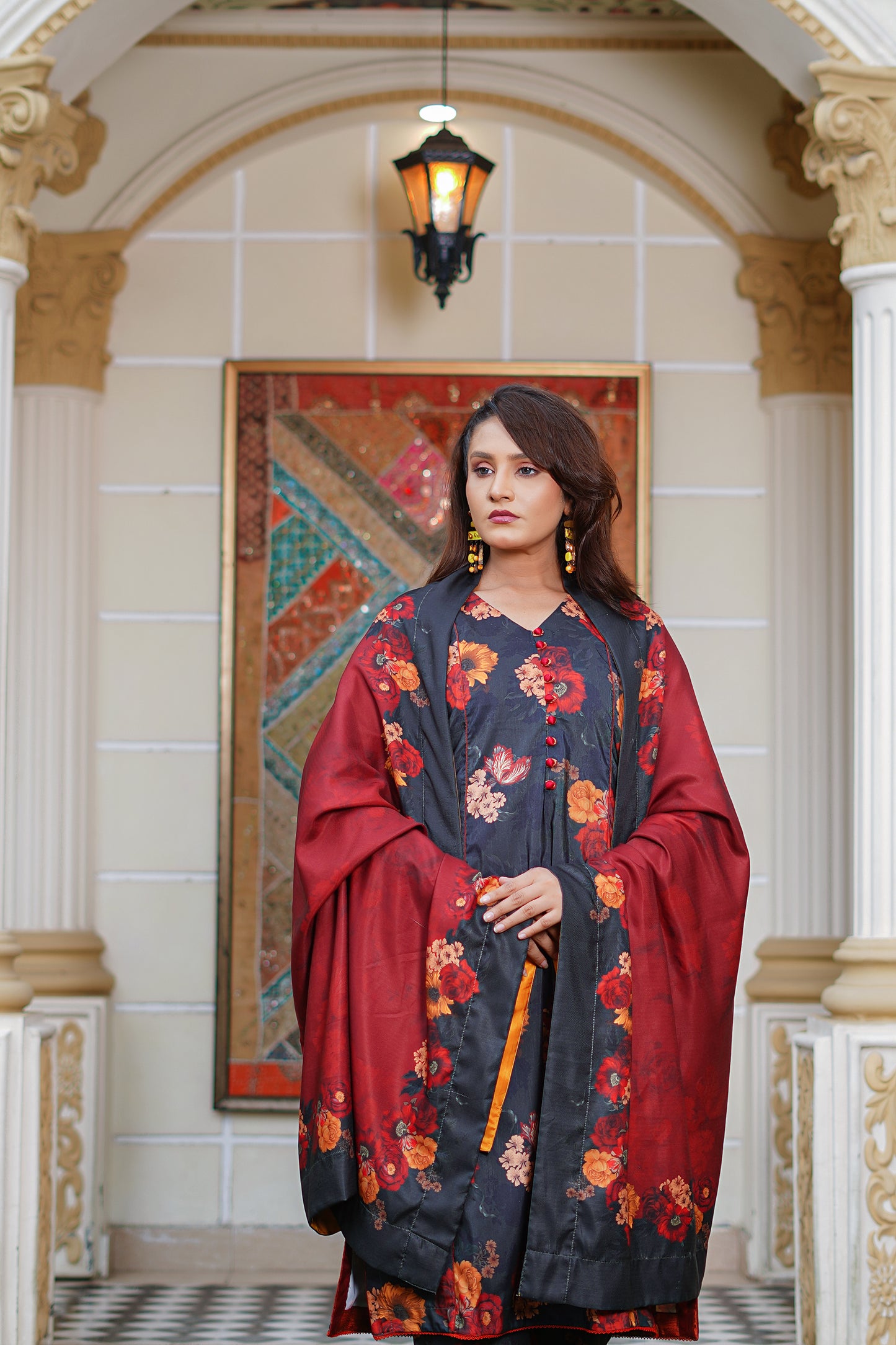 DUSKY BLOOM-3pc digital printed khaddar designed by Qasim Jamshed