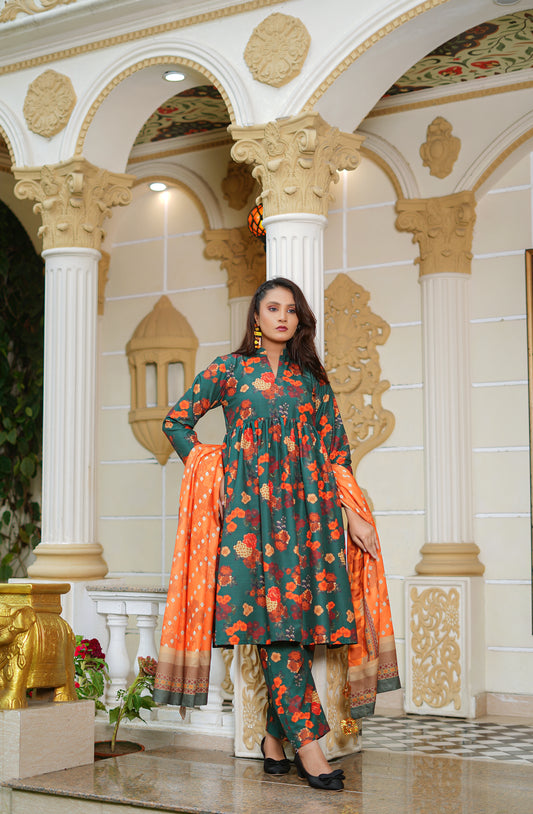 NAZNEEN-3 pc digital printed khaddar designed by Qasim Jamshid