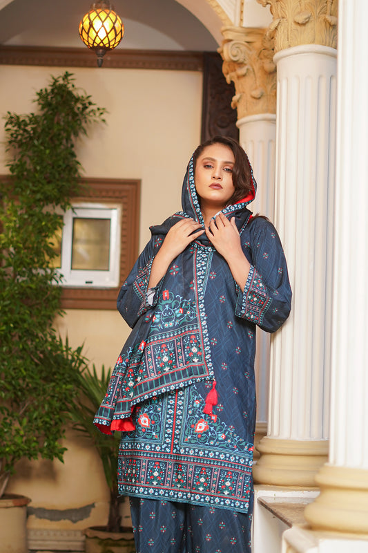 BLUE MIRAGE-3pc digital printed khaddar designed by Qasim Jamshid