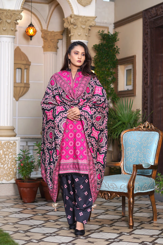 CHAAP- 3PC digital printed khaddar designed by Qasim Jamshid