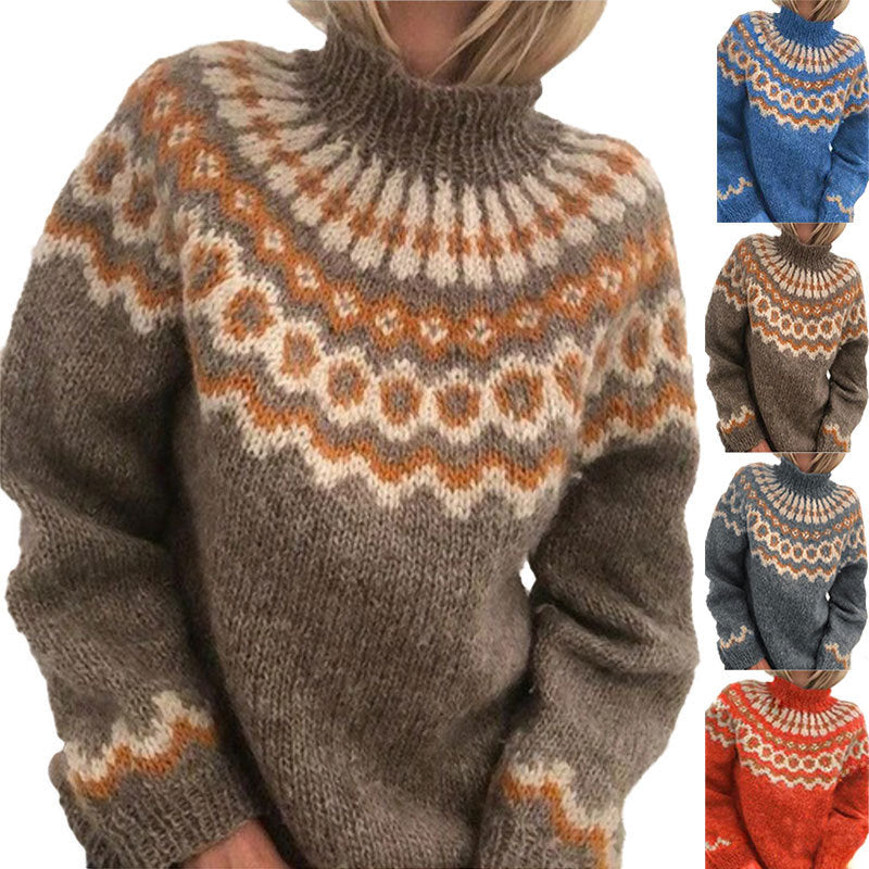 Autumn And Winter Women's Turtleneck Pullover Thick Needle Jacquard Sweater Women's Knitted Top