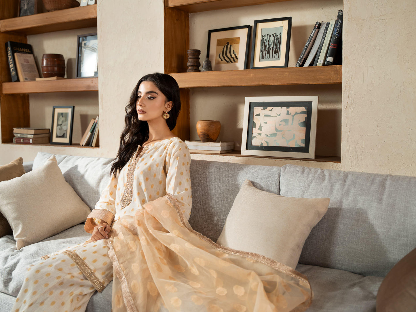 Chandni-jacquard fabric with organza dupatta-3piece