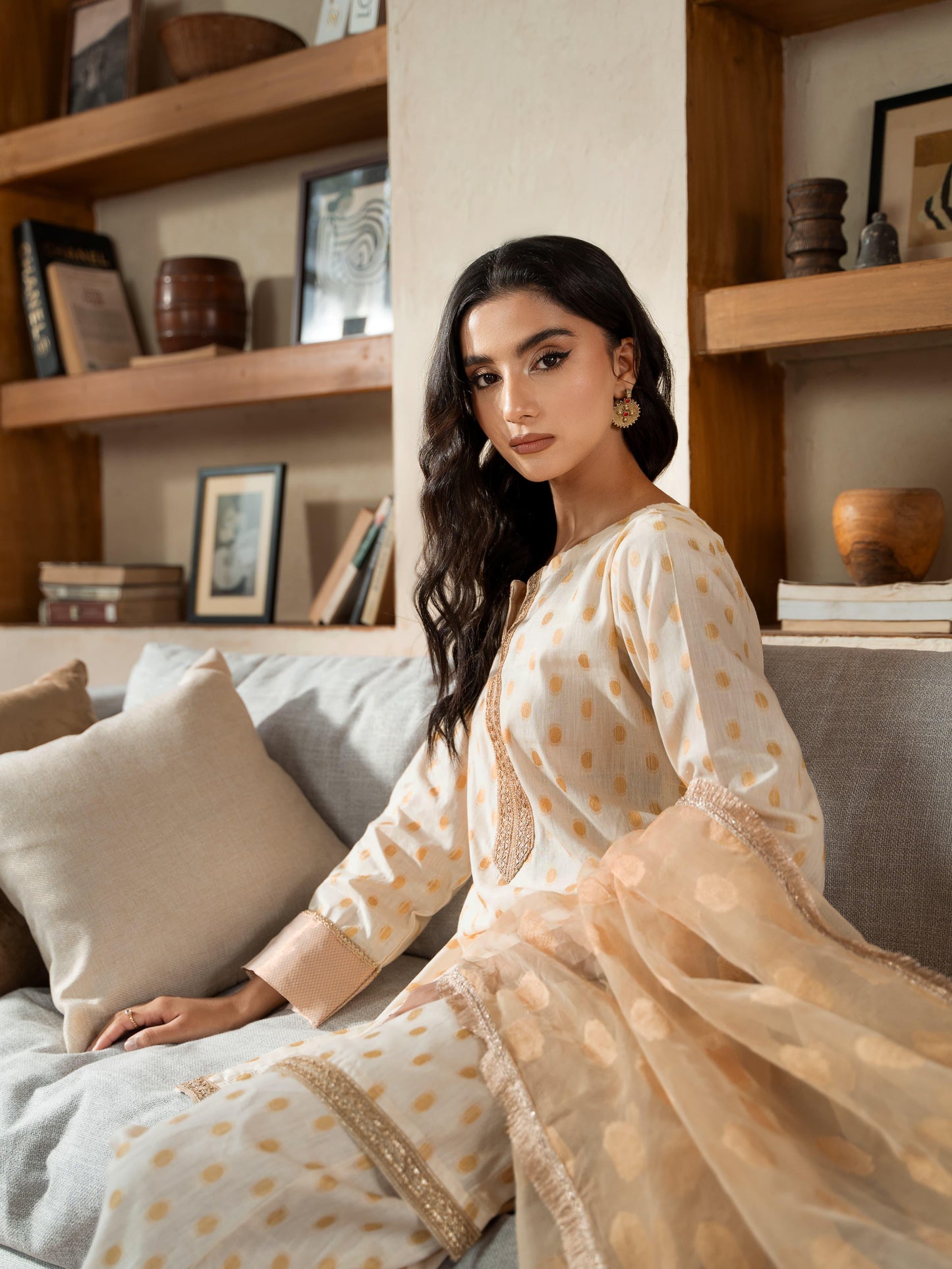 Chandni-jacquard fabric with organza dupatta-3piece
